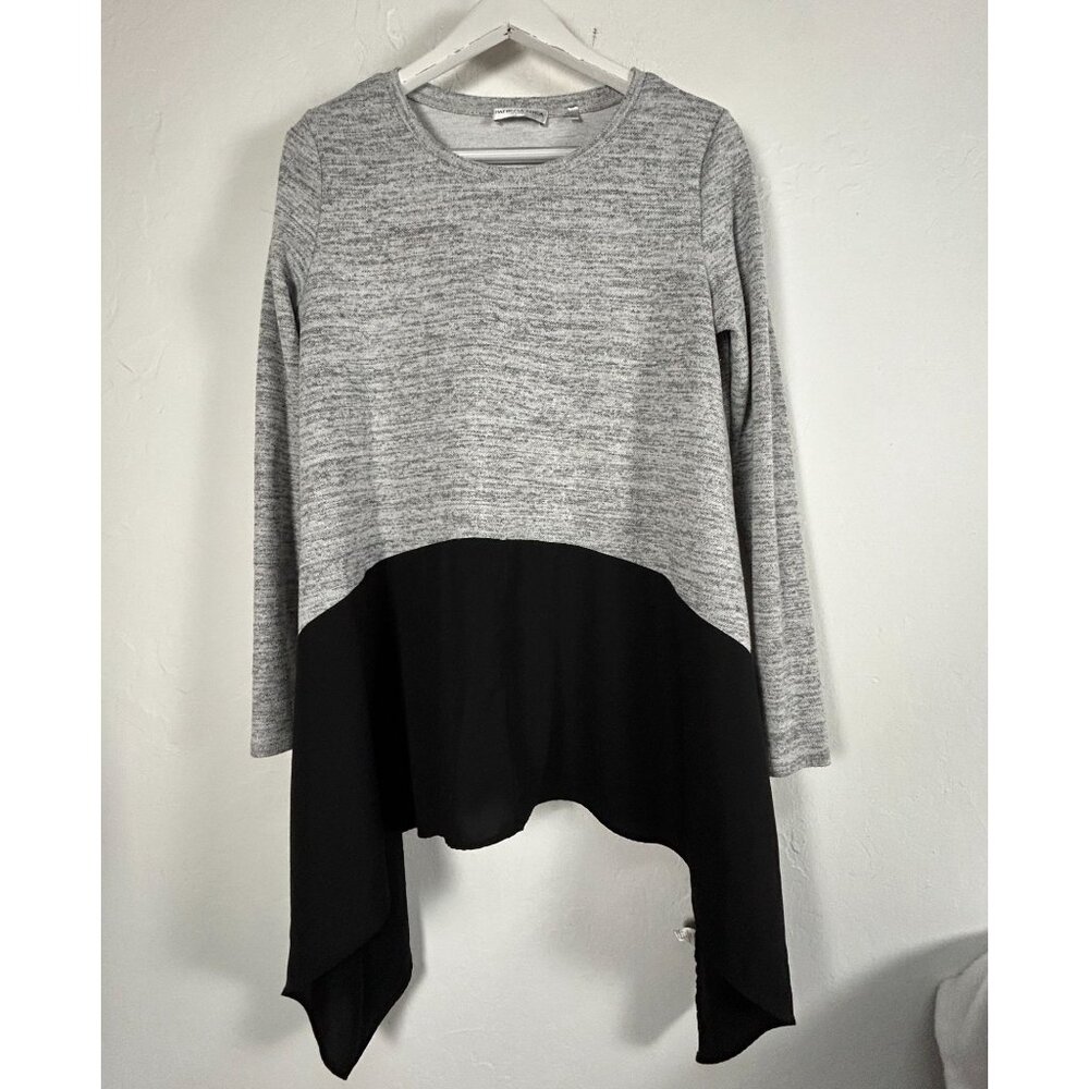 Patrizia Luca Women's Asymmetrical Tunic Top M/L Gray Black Long Sleeve Pullover